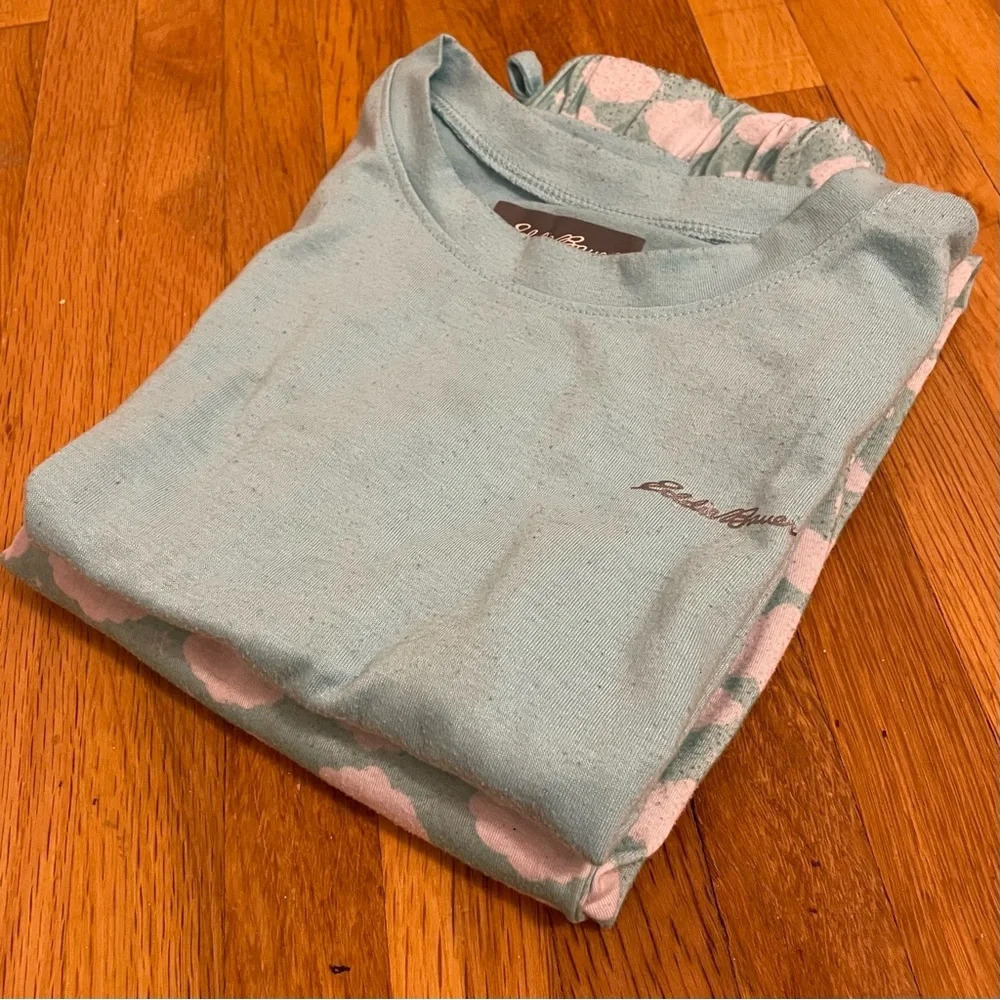4/$25 Eddie Bauer 2 Piece Pajama Set Girls Small 7/8 Blue White Clouds - Picture 14 of 14